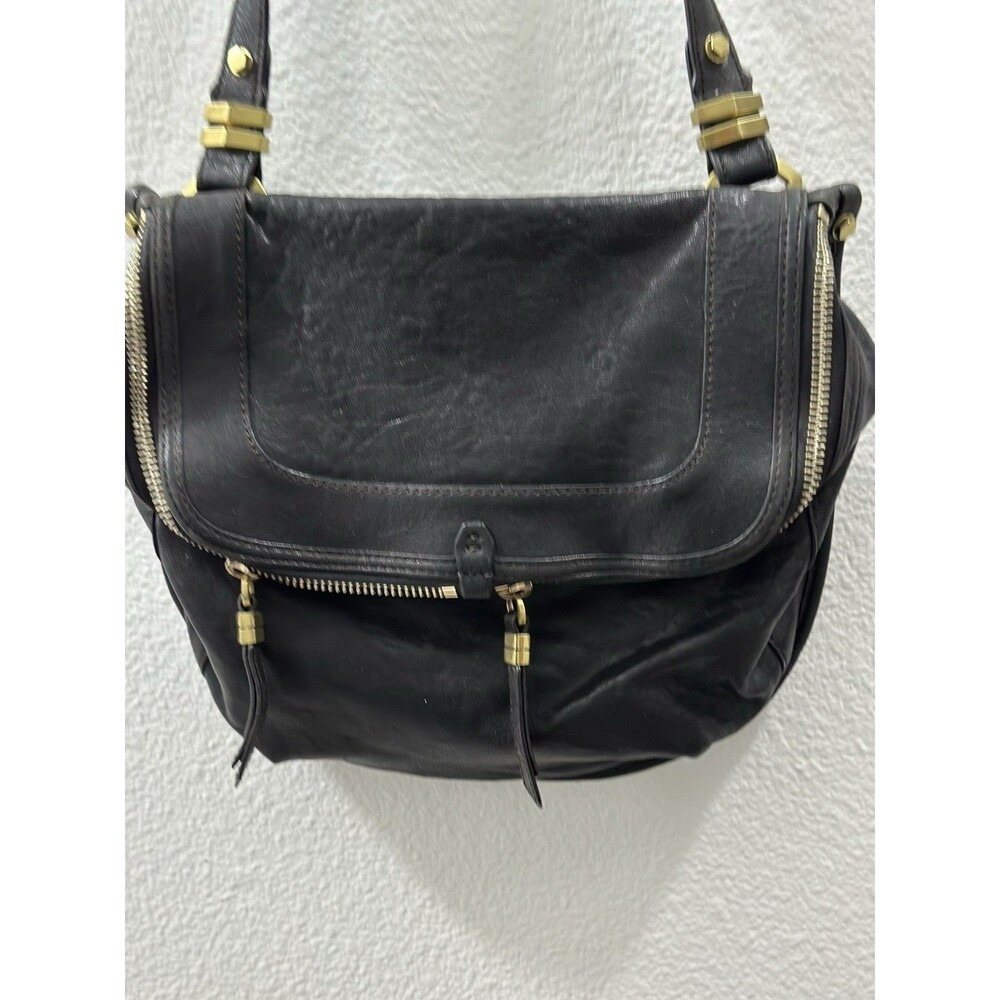 orYany Hobo Crossbody Bag Black Leather Hobo Gold Hardware Zippers Fold Over